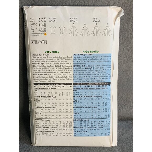 Butterick Misses Top Skirt Retro 50's Sewing Pattern Sz 8-12 6176 - Uncut - Picture 3 of 4